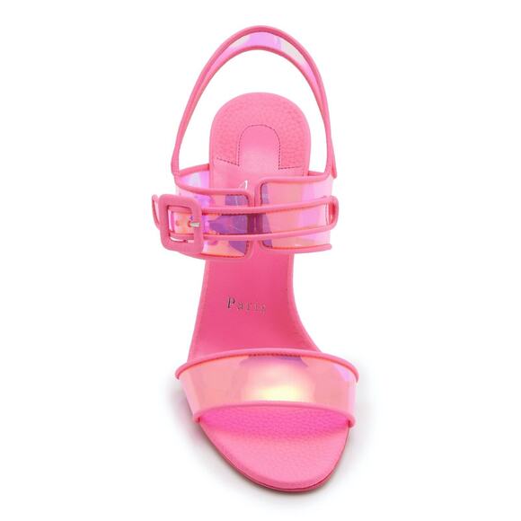 Christian Louboutin Duniss 100mm Leather and PVC Sandals Neon Pink 37 - Picture 2 of 12